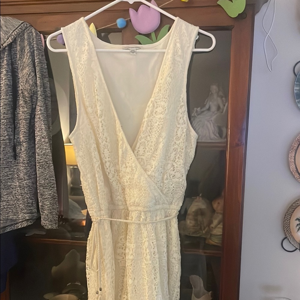 American Eagle Outfitters Cream Sequin Wrap Dress